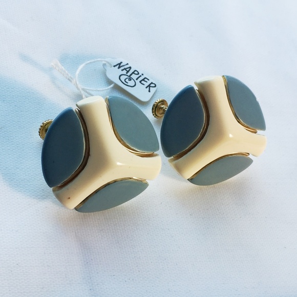 Napier Jewelry - Vintage Napier Blue & White Lucite Earrings